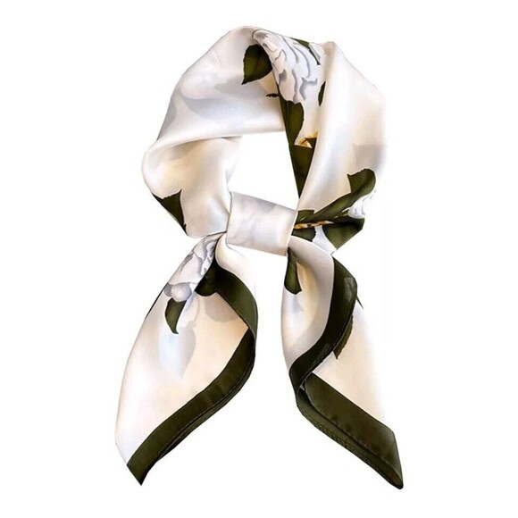 Roizsx Fashion Head Scarf Square Satin for Hair Beach Print Flower White/Green - Picture 2 of 7